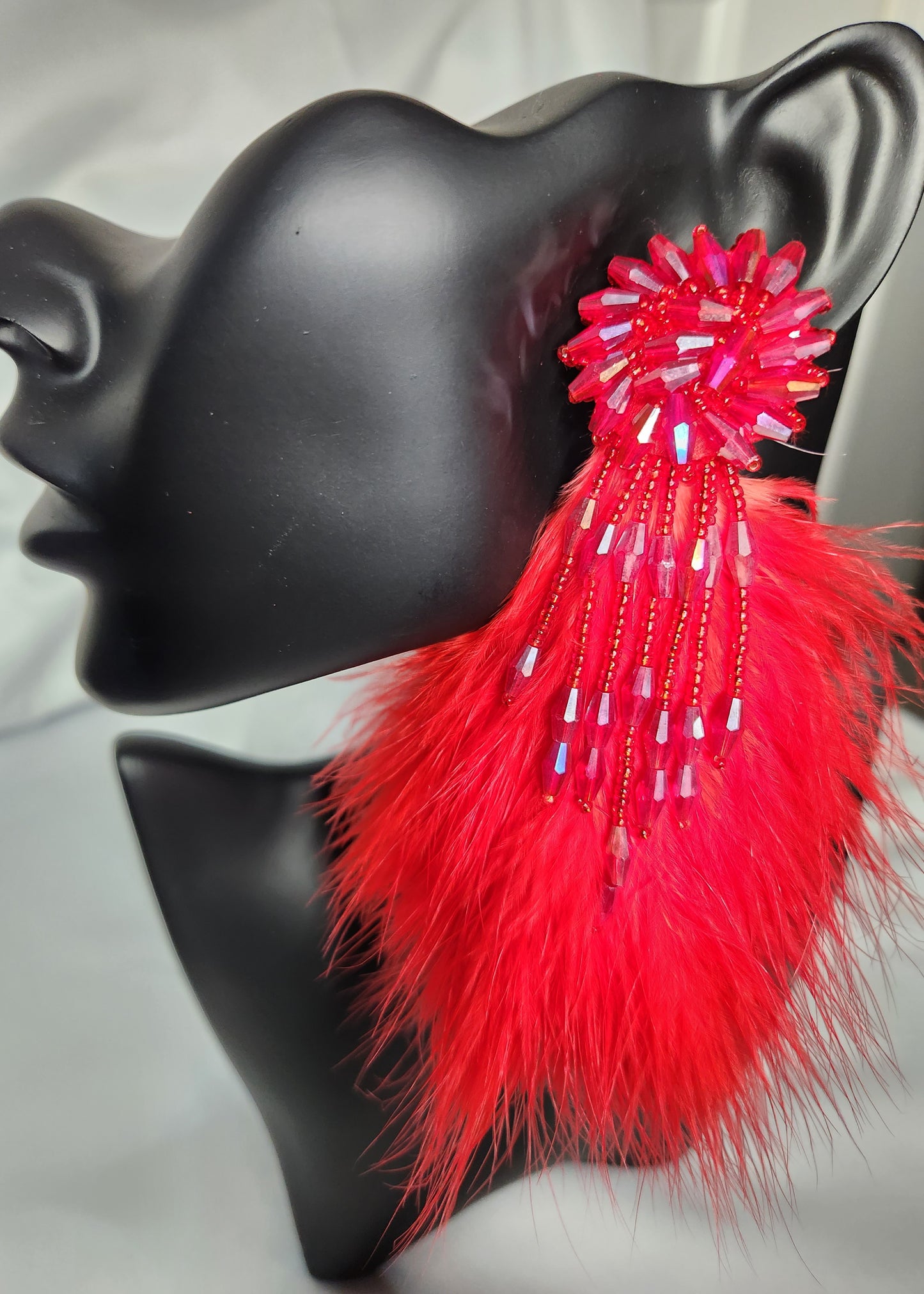 Feather Red Earrings