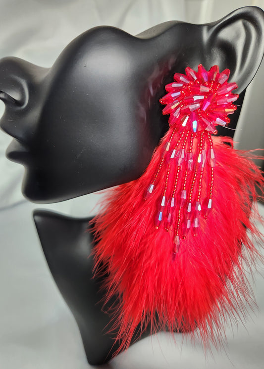 Feather Red Earrings